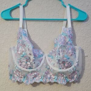 Floral Embroidered Bralette - White and Pink